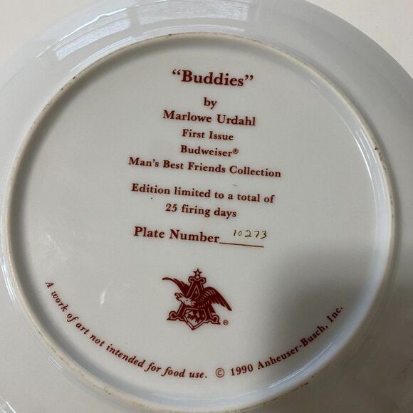 Anheuser Busch Collectors Plate "Buddies” By Marlowe Urdahl Puppies 1990 Vtg - Picture 3 of 5